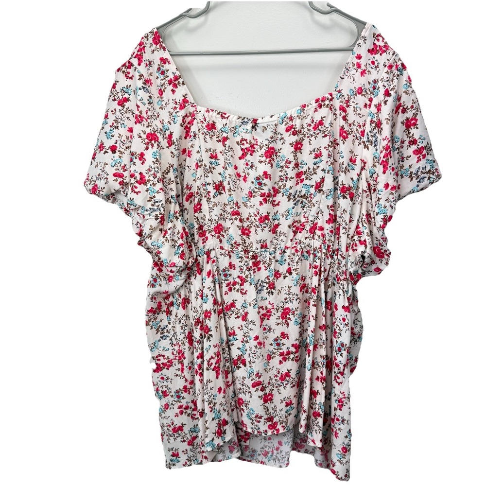 NWT Torrid Red Floral Peplum Button Up Challis Puff Short Sleeve Top Size 4X - Picture 8 of 11